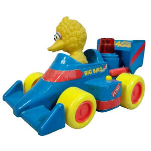 Vintage Sesame Street Big Bird Racer Yellow Blue Red Illco Toy 10" Works